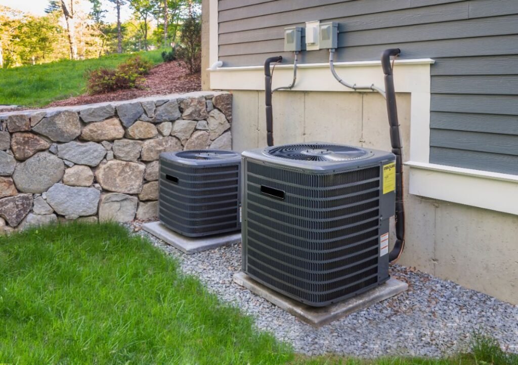 HVAC system by retaining wall